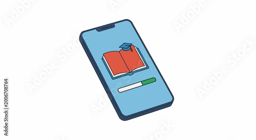 Smartphone with e book and pencil.
