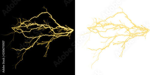 Bild auf Leinwand Bright yellow lightning bolt strike isolated on black and white backgrounds for