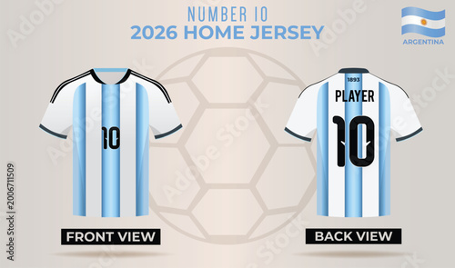 Bild auf Leinwand Argentina national football team home jersey front and back view with number 10