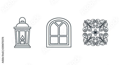 Tableau sur toile Lantern window and decorative tile.