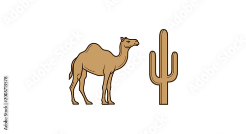Valokuva Brown camel standing next to cactus.