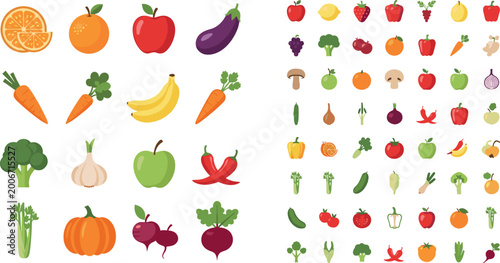 Fotografía Colorful cartoon fruits and vegetables mega collection featuring orange apple ca