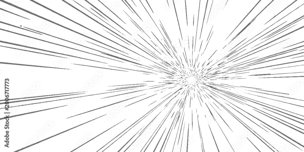 Fototapeta premium Explosive grayscale burst with dynamic radial lines, comic-style energy impact, high contrast, dramatic motion effect vector illustration.