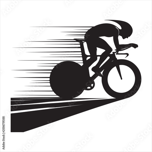 Photos Road Cyclist Time Trial low-aero position, helmet outline and wind streamlines l