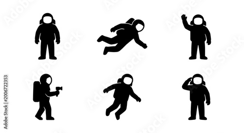 Collection of six black astronaut silhouettes in various poses