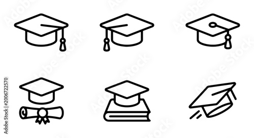 Fotografía Graduation caps and diplomas icons in simple line style for education concepts