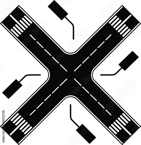 Photos Four way road intersection top view with crosswalks and traffic lights isolated
