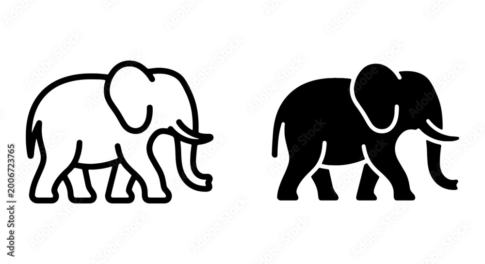 Obraz premium Black and white elephant icons in line art style