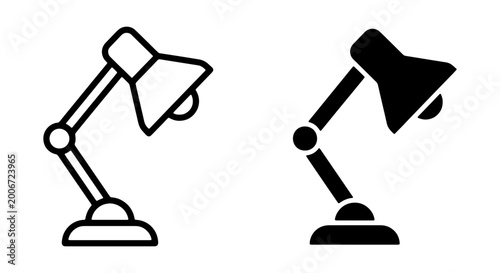 Fotografie Two black and white desk lamps in different styles and positions