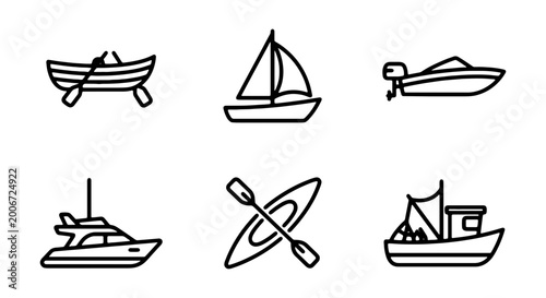 Принти на полотні Collection of various boat and ship icons in line art style