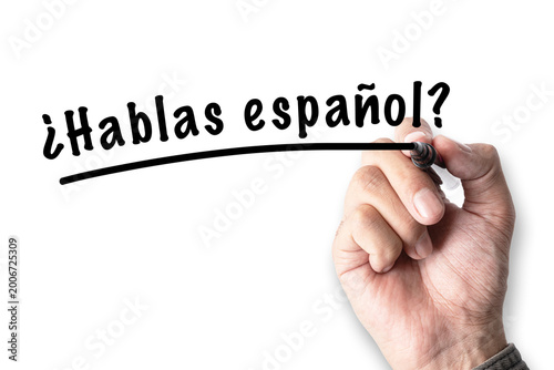 Foto Do you speak Spanish language question on white background, education language l