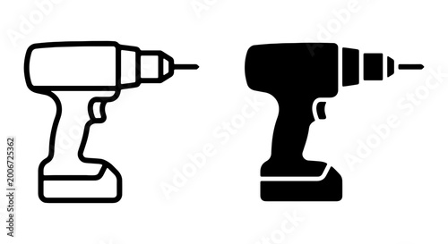 Tableau sur toile Black and white line art and solid icon of cordless power drills