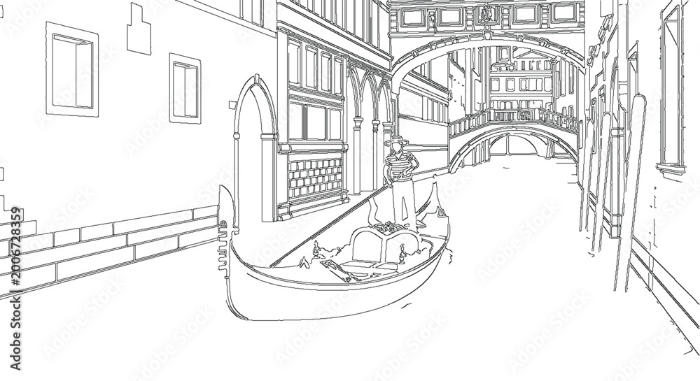 Obraz premium Historic European Travel Tourism Boat Vector Sketch