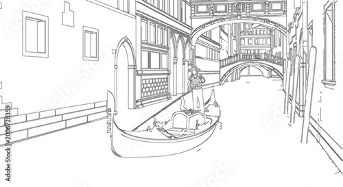 Historic European Travel Tourism Boat Vector Sketch
