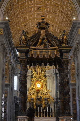 Rome, Italy 09.04.2020: Presbytery and apse with St. Peter's Cathedra Petri within Blessed Sacrament Chapel in St. Peter's Basilica in Vatican