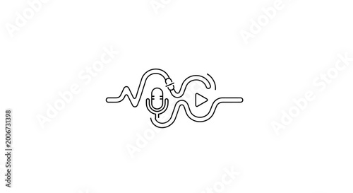 Simple Line Drawing of Microphone and Sound Wave.
