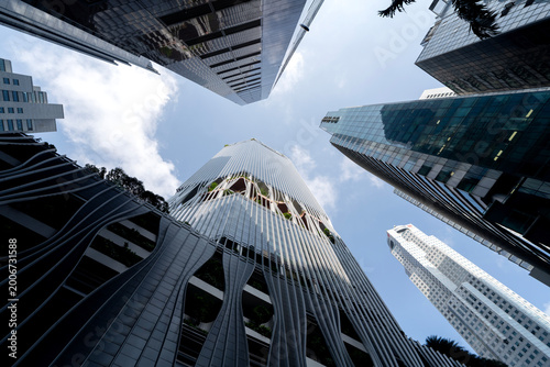 Futuristic Wavy Skyscraper Green Terrace Singapore Skyline