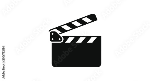 Black clapperboard silhouette against a white background film production icon silhouette high quality
