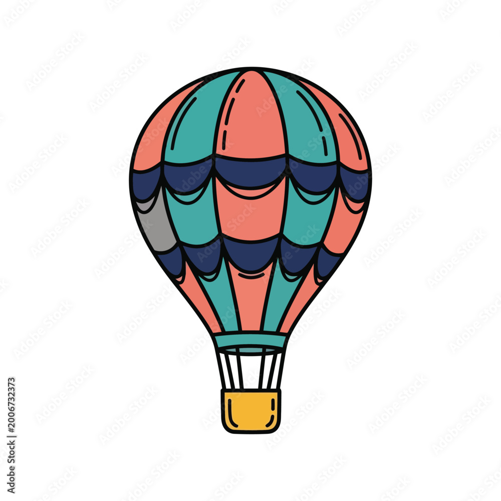 Naklejka premium Colorful hot air balloon flat vector illustration with simple lines