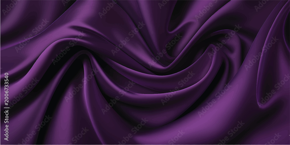 Fototapeta premium Smooth purple and violet silk fabric texture with flowing luxury satin waves creates a soft shiny textile backdrop design