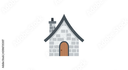 Obraz na plátně Small gray stone house with door.