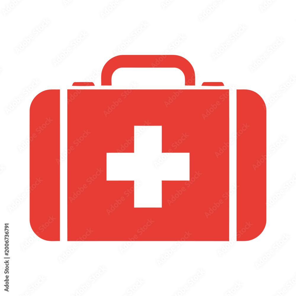 Obraz premium A red first aid kit with a white cross on the front is closed.