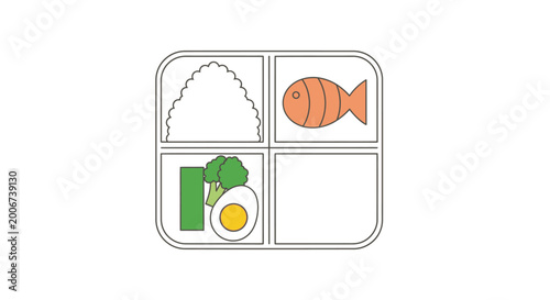 Quadro em tela Food icons in divided plate section.