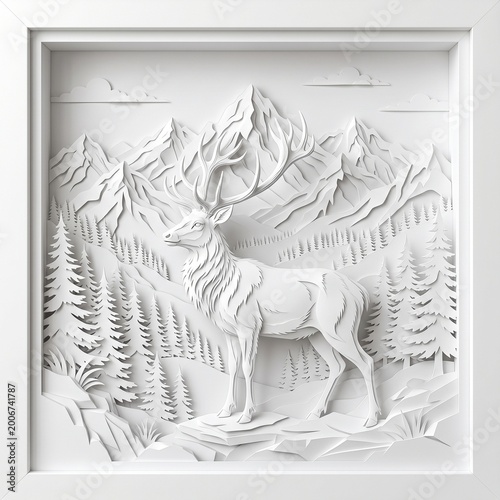 Paper Stag in Mountain Landscape