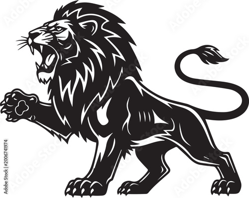Fotografija Black lion vector, fierce animal illustration, monochrome wildlife art, bold gra