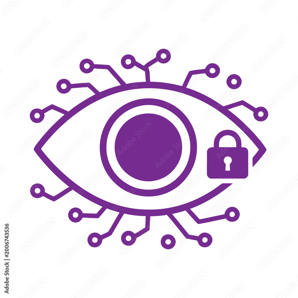 Fototapeta premium A futuristic illustration of a cybernetic eye with a padlock.