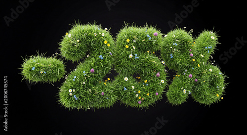 Eye-catching 3D render of a -25% discount sign crafted from lush green grass and adorned with delicate blooming wildflowers. For spring and summer seasonal sales, promotional offers