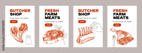 Foto Hand drawn sketch meat butcher shop posters