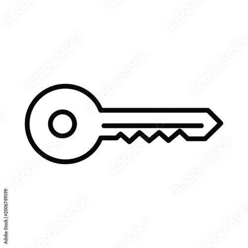 A simple line drawing of a key on a white background.