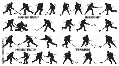 Canvas Print Power Play Attack Formation Silhouettes Set Pack, Editable Vector Stroke Illustrations