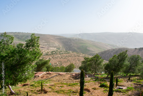 Mount Nebo in Jordan. Abarim mountain range, Mount Nebo the place where Moses was granted a view of the Promised Land. Panorama of the West Bank across the Jordan River valley