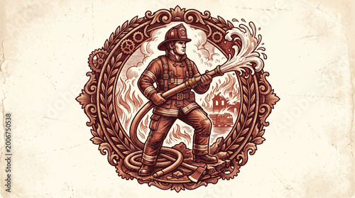 Bild auf Leinwand Firefighter in action classic illustration of fire safety and rescue