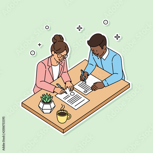 фотографія Flat Vector Business Contract Signing Scene