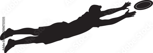 Valokuva Silhouette of a man diving to catch a frisbee in mid air silhouette vector illus