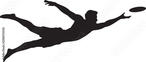 Valokuva Silhouette of a man diving to catch a frisbee in mid air silhouette vector illus