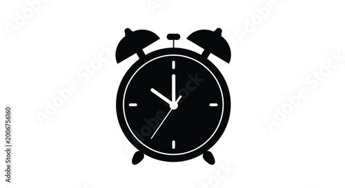 Quadro em tela Classic twin bell alarm clock black color isolated on a white background silhoue