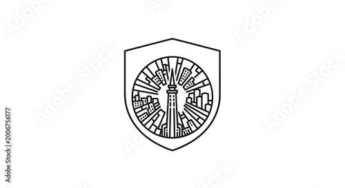 Obraz na plátně Shield with a sunburst design element.