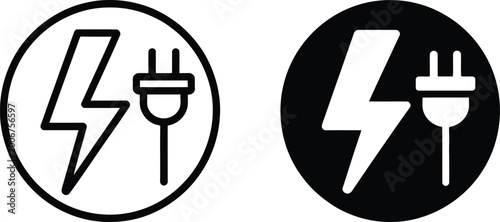 Photos Electric plug with lightning bolt icon set