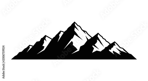 Bild auf Leinwand Snowy mountain range silhouette with sharp peaks against a white background symb