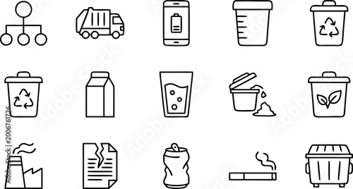 Valokuva Ecology and waste management line icon set for recycling environmental pollution