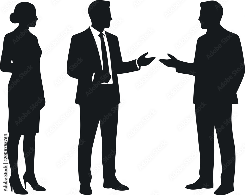 Fototapeta premium Business people silhouettes in professional conversation. Team collaboration concepts.