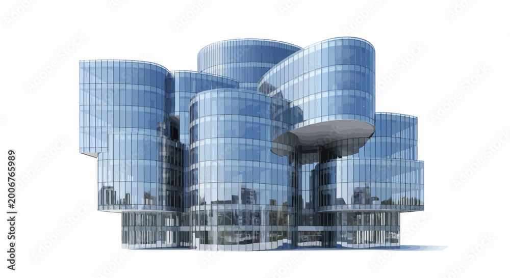 Obraz premium Modern office building with sleek glass facade and futuristic design elements