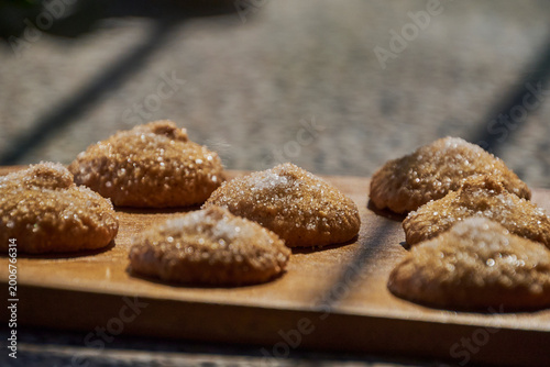 Homemade brown sugar cookies on wooden board