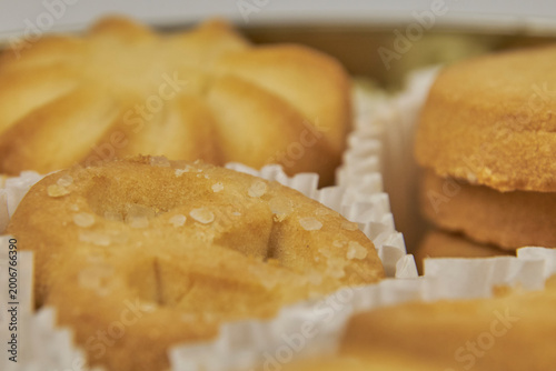 Danish butter cookies with sugar sprinkles in box