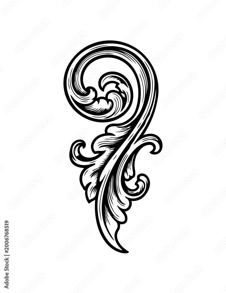 Fototapeta premium Decorative swirling floral design element.