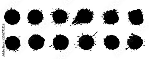 Set of Black Ink Splatter Brushes and Grunge Paint Blobs Vector